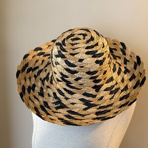 Braided Straw Sun Hat with Black Accents - Women Accessories